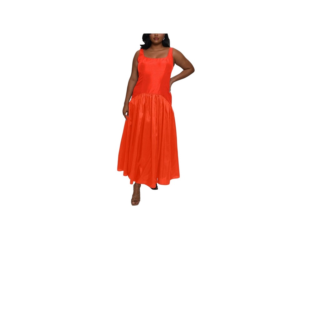Hutch Womens Ridge Drop Waist‎ Long Square Neck Midi Tangerine Dress SZ 16W